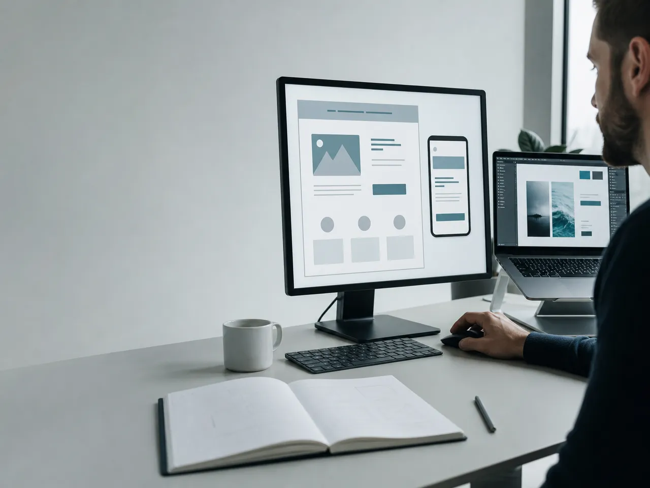 Une designer travaille sur une interface web en cours de conception.